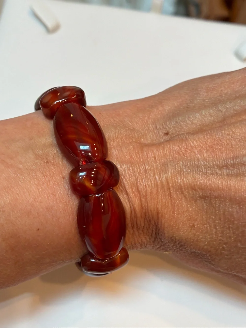Women's Classic Carnelian Amber Red Glass Beaded Stretch Bracelet
